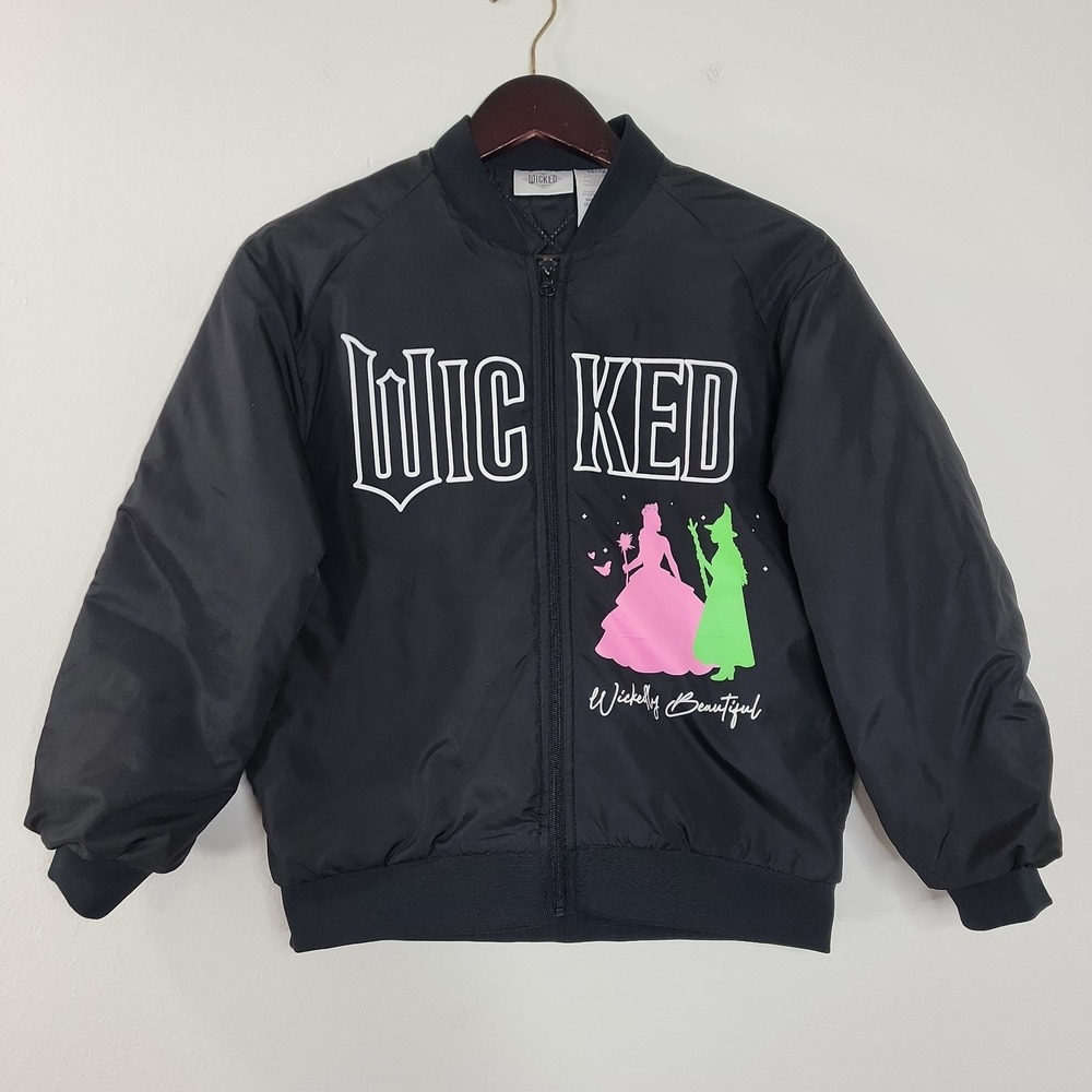 Wicked Movie Girls Bomber Jacket Youth 10/12 Black Glinda Elphaba Zip Coat